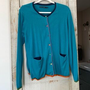 Turquoise cotton cardigan size 10 Gudrun Sjoden like new